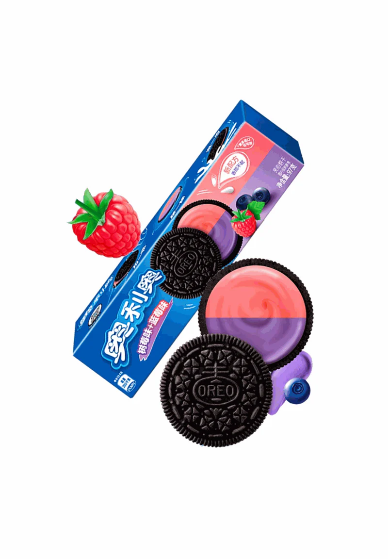 0028e55e9b31111987410fd159f238e2_800x Oreo Framboos Bosbessen β Fruitige Oreo Snack 97g